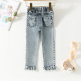 SC Kids Girl Solid Color Washed Tassel Jeans YKTZ-2021
