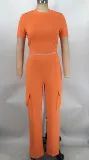 SC Solid Color Short Sleeve Pants Loose 2 Piece Set XMY-9469