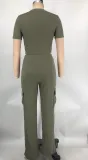SC Solid Color Short Sleeve Pants Loose 2 Piece Set XMY-9469