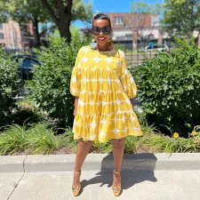SC Big Dot Loose Round Neck Pleated Dress SSNF-211240