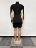 SC Patchwork Color Block Long Sleeve Midi Dress NY-3107