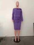 SC Solid Color Long Sleeve Patchwork Midi Dress OD-8628