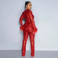 SC Sequin Slim Fit Long Sleeve Jumpsuit CYA-900992