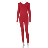 SC Backless Pleated Long Sleeve Solid Jumpsuit BLG-P3C15200A