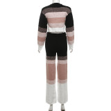 SC Color Block Long Sleeve Knit 2 Piece Pants Set XEF-39996