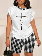 SC Letter Houdstooth Print Two Piece Shorts Set SH-390931