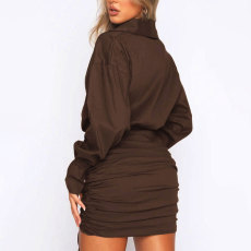 SC Fashion V Neck Drawstring Mini Dress HNIF-172