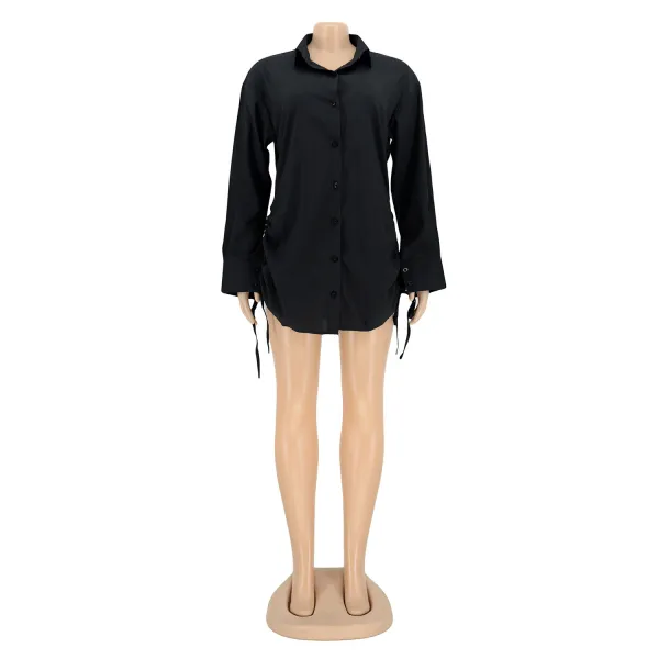 SC Solid Color Drawstring Shirt Dress HNIF-023