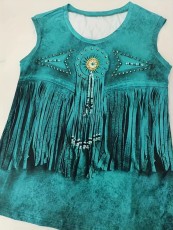 SC Vintage Printed Tassel Sleeveless T-Shirt GFMA-1121