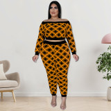 SC Plus Size Print One Shoulder Two Piece Pants Set GDAM-218259