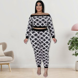 SC Plus Size Print One Shoulder Two Piece Pants Set GDAM-218259