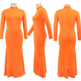 SC Plus Size Solid Color Long Sleeve Maxi Dress HNIF-OPP056