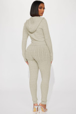 SC Fashion Zipper Hooded Sweater Two Piece Pants Set YD-010
