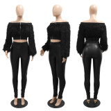 SC One Shoulder Furry Crop Tops And Pant 2 Piece Set CYA-901053