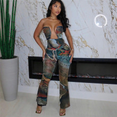 SC Sexy Tube Top Backless Print Jumpsuit DLSF-K23Q36954