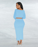 SC Square Neck Solid Long Sleeve Skirt Two Piece Set ME-8280