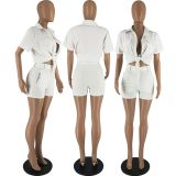 SC Short Sleeve Tie Up And Short Solid 2 Piece Set FOSF-8381