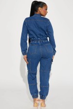 SC Long Sleeve Denim Single Breasted Jumpsuit LX-3571