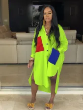 SC Color Block Long Shirt Dress HNIF-Z011