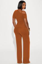 SC Off Shoulder Short Sleeve Pleated Drawstring Top Pants Set ME-8489