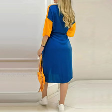 SC Plus Size Half Sleeve Contrast Color Midi Dress HNIF-DHN053