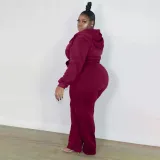 SC Plus Size Solid Color Hooded Sweatshirt Two Piece Pants Set XMF-343