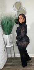 SC Tassel Sequins See-Through Shirt Pants Two Piece Set NY-3126