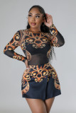 SC Mesh See Through Print Bodysuit 2 Piece Skirt Set CY-1038
