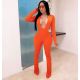 SC Solid Color V Neck Pleated Tight Jumpsuit BMF-H001