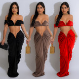 SC Sexy Wrap Chest Top And Pleated Skirt 2 Piece Set BY-6822