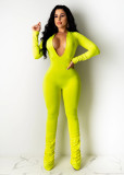 SC Solid Color V Neck Pleated Tight Jumpsuit BMF-H001