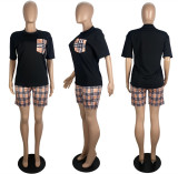 SC Plus Size Fashion Printed Short Sleeve Shorts Two Piece Set LSL-0005