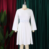 SC Long Sleeve O Neck Big Swing Midi Dress (With Waist Belt) GATE-D418