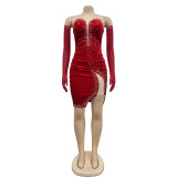 SC Solid Color Velvet Sexy Pleated Mini Dress BY-6803