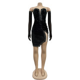 SC Solid Color Velvet Sexy Pleated Mini Dress BY-6803