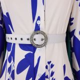SC Print Lapel Irregular Maxi Dress(With Waist Belt) GMLF-D3264