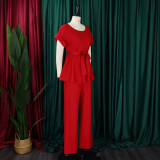 SC Solid Tie Up Tops And Wide Leg Pants 2 Piece Set GMLF-D3206