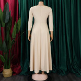 Plus Size Fashion Tie Up Big Swing Solid Maxi Dress GMLF-D3171