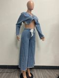 SC Fashion Denim Loose Irregular Tops Two Piece Pant Set YMEF-51058