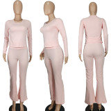 SC Fashion Solid Color Long Sleeve Two Piece Pants Set YD-012-D2