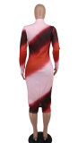 SC Fashion Print Long Sleeve Midi Dress XHXF-392