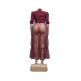 SC Plus Size See-through Mesh Patchwork Half Sleeve Cake Dress QYXZ-9104