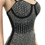 SC Plus Size Fashion Nightclub Sexy Mesh Hot Drilling Sling Dress SHA-3805