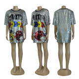 SC Loose Sequin Print Casual Dress GYSF-0051