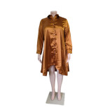 SC Plus Size Solid Color Irregular Shirt Dress QYXZ-9977