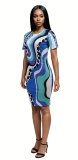 SC Fashion Print Short Sleeve Midi Dress XHXF-393