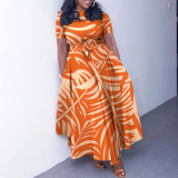 SC Plus Size Fashion Tie Up Print Maxi Dress NNWF-7965