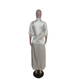 SC Pllus Size Solid Color Lantern Sleeve Cardigan Long Shirt QYXZ-9946