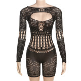 SC Sexy Hollow Out Lace Tight Knit Romper XEF-W22Q25125