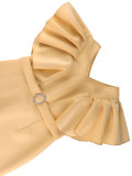 SC Plus Size V Neck Pleated Ruffle Sleeve Midi Dress(With Belt) GKEN-AM040125